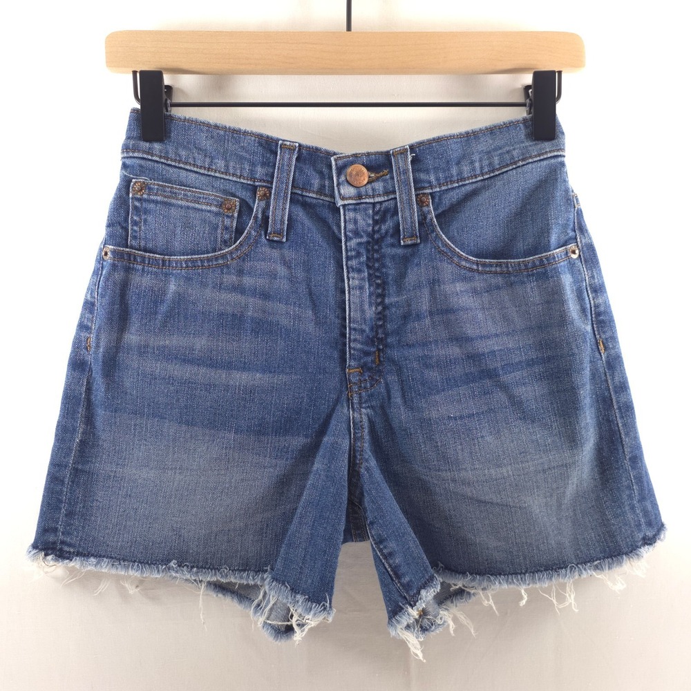 J.Crew‎ Womens Denim Shorts High Rise Cut-Off 25 Blue Medium Wash Frayed Hem